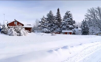 Snowy winter village. Europe, Finland. 