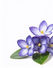 Blue crocus flowers isolated on white background with copy space for text