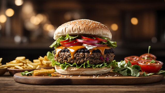 Photo delicious burger with many ingredients tasty cheeseburger