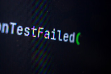 Test failed inscription on programming computer. QA concept