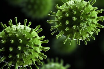 Highly detailed virus illustration with specific size, shape, and vibrant colors in the background