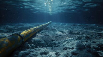 Underwater Fiber Optic Cable On Ocean Floor
