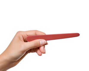 Nail file held in hand, PNG isolated on a transparent background