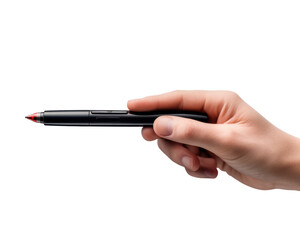Naklejka premium Pen held up in hand, PNG isolated on a transparent background.