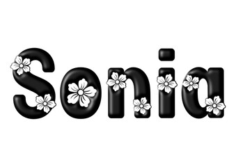 sonia - black Color - written with engraved typical Hawaiian hibiscus flowers- ideal for websites, e-mail, sublimation greetings, banners, cards, t-shirt, sweatshirt, prints, cricut,	

