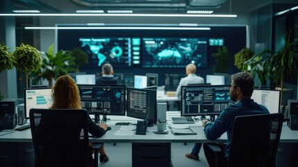 Financial Analyst Monitoring Data; Trading Floor Market Analytics; Investment Strategy in Action