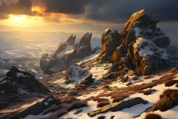 Snow on beautiful rock peak, nature outdoor travel landscape