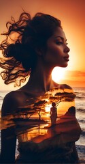 Artistic picture of a woman at sunset