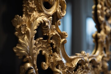 Fototapeta premium Golden classical mirror. Traditional and rare elderly speculum with original design. Generate AI