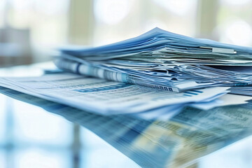 Stack of Newspapers and Papers with Business and Finance News: Information and Media Concept with Heap of Journals