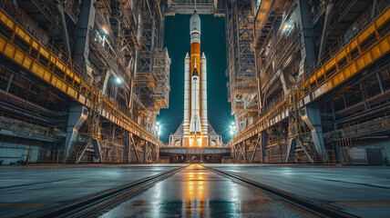 A rocket waiting to launch into space - obrazy, fototapety, plakaty