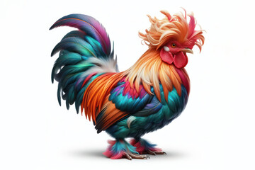 Fototapeta premium Chicken with Iroquois hairstyle on white background. ai generative