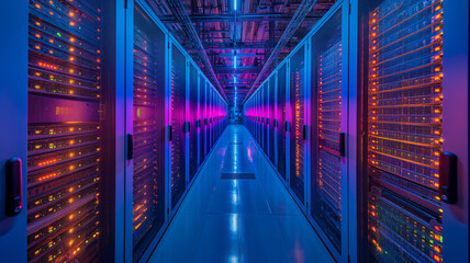 Fototapeta premium Server room, big data, internet, connection, processors and cloud systems