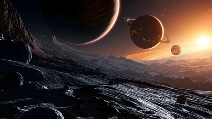 closeup of planets in space