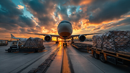 international air transportation, cargo, aircraft and airport - obrazy, fototapety, plakaty