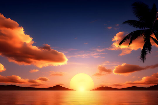 Sunset and sun rising over the sea lake mountain beach ocean and river background HD wallpaper