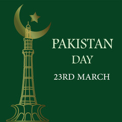 Pakistan Day Celebration 23rd March, Minar-e- Pakistan illustration on green background
