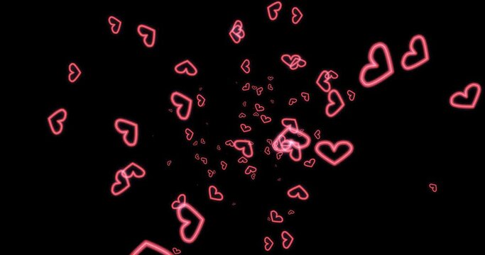 Abstract effect material with outlined pink shining heart particles popping out from the center (transparent background) alpha channel. Image for Valentine's Day, Anniversary, Mother's Day, Marriage.