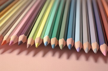 Pastel colors pencils. Multicolored and bright crayons with dark shadows. Generate AI