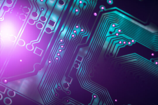 Electronic circuit board close up, background with circuit board