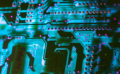 Electronic circuit board close up, background with circuit board