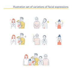 三世代家族　人物の表情　バリエーションセット