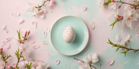 Easter Egg Blossom Branch on a Plate. A Delightful Easter Concept with Artistic Flair.