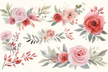 Gordijnen Set of watercolor floral bouquets,  Handmade © Cybernetic