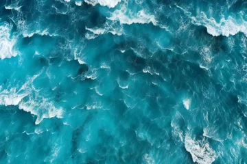 Gardinen Blue sea with waves and foam as a background,  Aerial view © Cybernetic