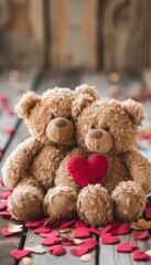 Two brown teddies. valentines day background
