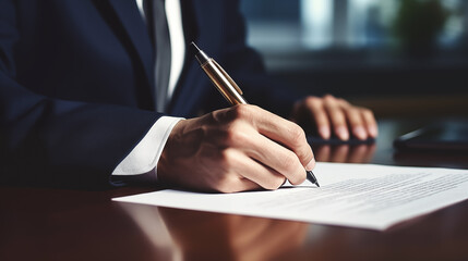 Agreement or Contract Signature With Pen. Hand Signing Paper Form