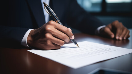 Agreement or Contract Signature With Pen. Hand Signing Paper Form