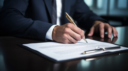 Agreement or Contract Signature With Pen. Hand Signing Paper Form