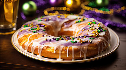 Traditional king cake for Mardi Gras