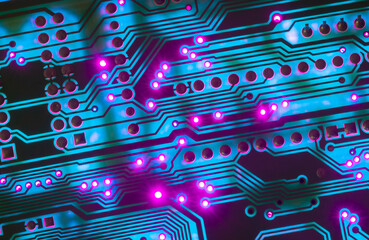 Electronic circuit board close up, background with circuit board