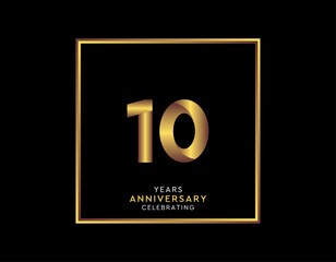 10 Year Anniversary With Gold Color Square