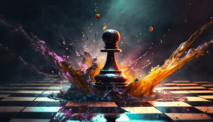 chess pawn on the chessboard, dynamic, splash art