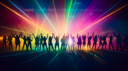 Fototapeta na wymiar Silhouettes of people on dance floor