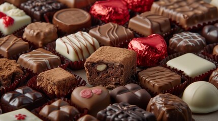 box of chocolates, Immerse yourself in the artistry of sweetness--a stunning composition featuring a tempting selection of chocolates, crafted with perfection for the celebration of Valentine's 