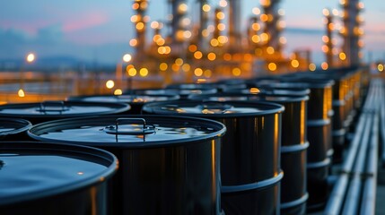 Oil barrels in the background of an oil company. Generated AI