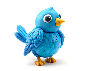 Blue cute bird made of plasticine.