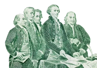 Fotobehang Isolated macro of colonial leaders presenting the Declaration of Independence to Congress. Cut out from the back of the US two dollar bill. © trekandphoto