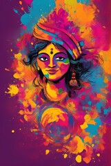 Colorful depiction of Holi, showcasing the festivity through faces adorned with vibrant colors during the Indian Holi festival.