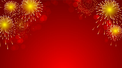 Gold fireworks celebration on red background for Chinese new year