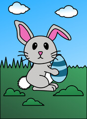 Illustration of an adorable Easter rabbit carrying an egg