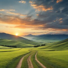 Fototapeta premium sunset over hills
