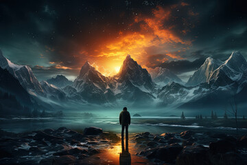Sentinel of Serenity: A Solitary Figure Contemplating Endless Peaks