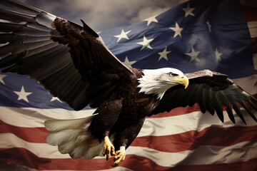 Naklejka premium American flag eagle free flying eagle. Symbols bearing the strength and freedom of the nation.