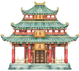 Traditional Chinese Temple Architecture watercolor  png