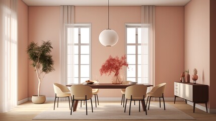 Living room dining room in light shades, modern interior